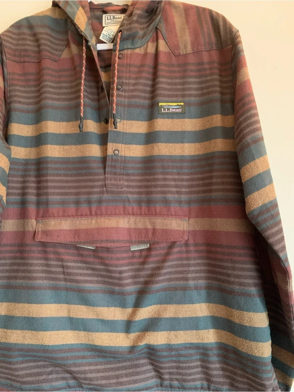 L.L. Bean Men's Striped Hooded Pullover Jacket Size Large Wool Hoodie Coat